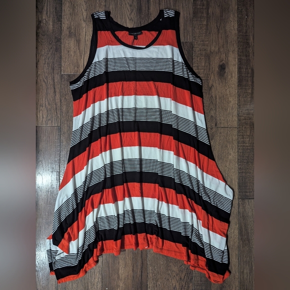 Lane Bryant Black White & Orange Striped Shark Bite Jersey Dress Size 26/28 Plus - Picture 1 of 11